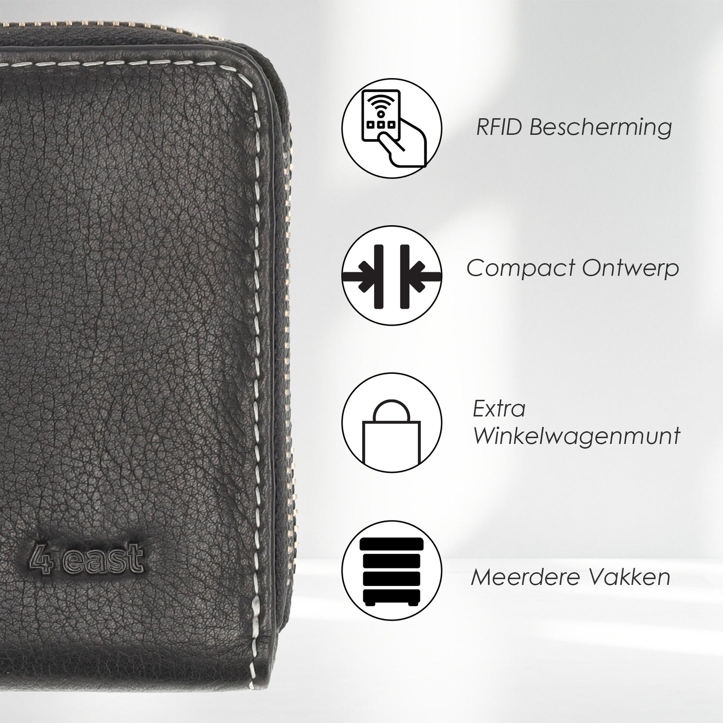Zwarte Dames Portemonnee Met Rits | Leren Portemonnee met RFID - 12 Pasjeshouders, Briefgeld & Muntvak | 20x10x2.5cm | | Beste Portemonnee als Cadeautjes