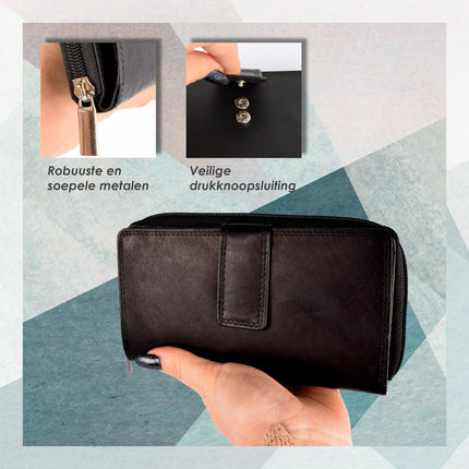 Lederen RFID Portemonnees Heren & Dames - Zwart Unisex Wallets met 11 Creditcardvakken en Muntgeldvak - Anti-Skim Technologie - Echt Leer - Ruime Opbergruimte - Veilig en Duurzaam