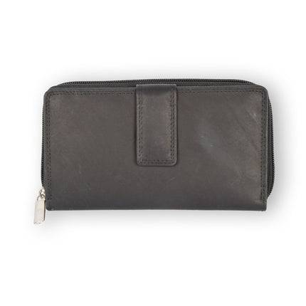 Zwarte Leren Portemonnee - Geldbeurs - Portemonnee met Rits voor Dames & Heren - 17x2.5x10.5cm 