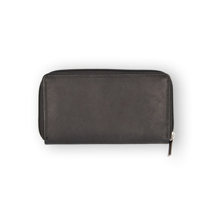 Zwarte Leren Portemonnee - Geldbeurs - Portemonnee met Rits voor Dames & Heren - 17x2.5x10.5cm 