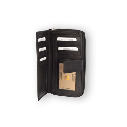 Zwarte Leren Portemonnee - Geldbeurs - Portemonnee met Rits voor Dames & Heren - 17x2.5x10.5cm 