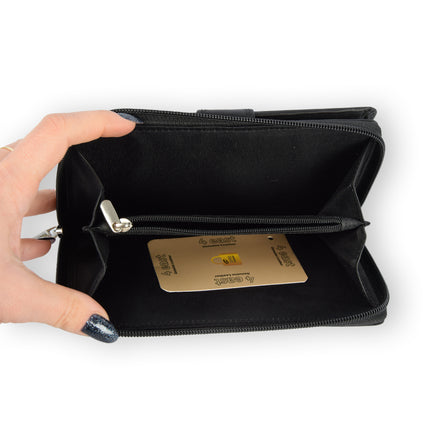 Zwarte Leren Portemonnee - Geldbeurs - Portemonnee met Rits voor Dames & Heren - 17x2.5x10.5cm 