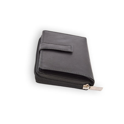 Zwarte Leren Portemonnee - Geldbeurs - Portemonnee met Rits voor Dames & Heren - 17x2.5x10.5cm 