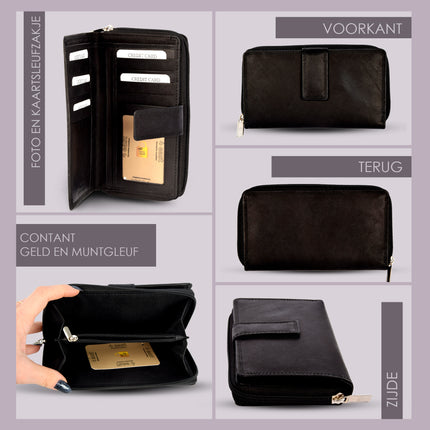 Lederen RFID Portemonnees Heren & Dames - Zwart Unisex Wallets met 11 Creditcardvakken en Muntgeldvak - Anti-Skim Technologie - Echt Leer - Ruime Opbergruimte - Veilig en Duurzaam