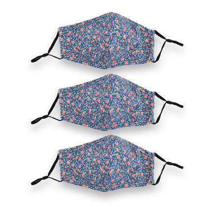 Blauwe Katoenen Mondkapjes | 3 Delige Set | 24cm x 15.5m | Herbruikbaar en Stofbestendig | Ideal Voor Uniseks Gebruik