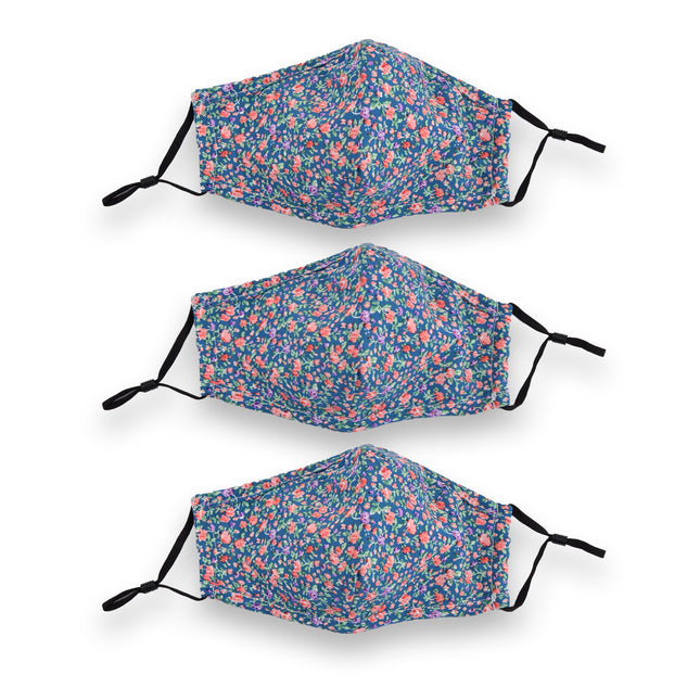 Blauwe Katoenen Mondkapjes | 3 Delige Set | 24cm x 15.5m | Herbruikbaar en Stofbestendig | Ideal Voor Uniseks Gebruik