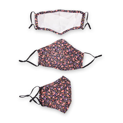 Floral Noir Elegante Zwarte Katoenen Mondmaskers | 3 Stuks | Lengte 24 cm | Breedte 15.5m | Wasbaar en Herbruikbaar | Ideaal voor Stofbescherming en Dagelijks Gebruik 