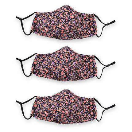 Floral Noir Elegante Zwarte Katoenen Mondmaskers | 3 Stuks | Lengte 24 cm | Breedte 15.5m | Wasbaar en Herbruikbaar | Ideaal voor Stofbescherming en Dagelijks Gebruik 