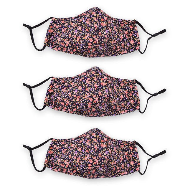Floral Noir Elegante Zwarte Katoenen Mondmaskers | 3 Stuks | Lengte 24 cm | Breedte 15.5m | Wasbaar en Herbruikbaar | Ideaal voor Stofbescherming en Dagelijks Gebruik 