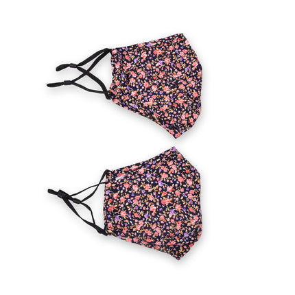 Zwarte Katoenen Mondkapjes met Bloemen | Set van 2 | 24cm x 15.5cm | Herbruikbaar en Wasbaar | Modieus en Beschermend Voor Ziektekiemen