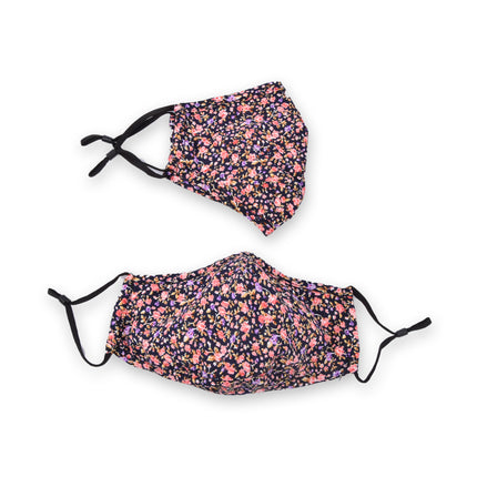 Zwarte Katoenen Mondkapjes met Bloemen | Set van 2 | 24cm x 15.5cm | Herbruikbaar en Wasbaar | Modieus en Beschermend Voor Ziektekiemen