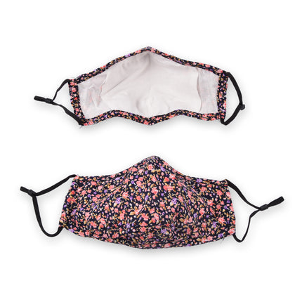 Zwarte Katoenen Mondkapjes met Bloemen | Set van 2 | 24cm x 15.5cm | Herbruikbaar en Wasbaar | Modieus en Beschermend Voor Ziektekiemen