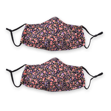 Zwarte Katoenen Mondkapjes met Bloemen | Set van 2 | 24cm x 15.5cm | Herbruikbaar en Wasbaar | Modieus en Beschermend Voor Ziektekiemen
