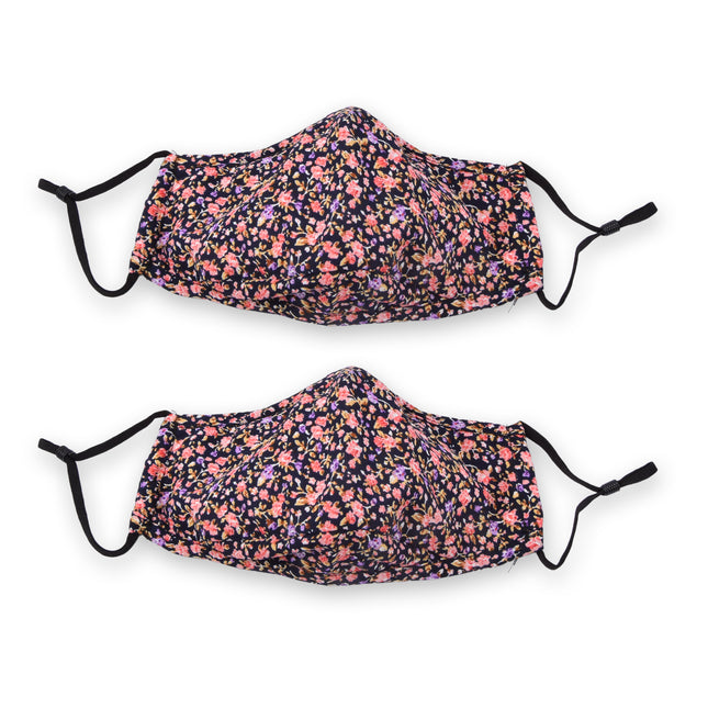 Zwarte Katoenen Mondkapjes met Bloemen | Set van 2 | 24cm x 15.5cm | Herbruikbaar en Wasbaar | Modieus en Beschermend Voor Ziektekiemen
