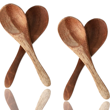 Mini Houten Lepel - Theelepel Koffielepel 4 Stuks - 7cm - Kleine Lepeltjes Voor Kruidenpotten, Jam, Suiker, Honing & Meer!