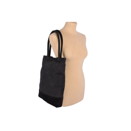 Zwarte Shopper Tas met Rits en Handvatten - 60cm x 33cm x 38cm - 4east Schoudertas van Echt Leer