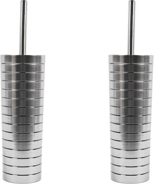 2 x Toiletborstel - Plastic toiletborstel - RVS look toiletborstel- Toiletborstelhoud 37x10cm Borstel Houder met WC Borstel Toilet Borstel in Ronde Houder