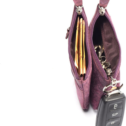 4East® |Sleuteletui portemonnee|paars | portemonnee etui - ring portemonnee - pasjeshouder met rits - rits portemonnee - 3 ritsen portemonnee - buffelleer portemonnee - portemonnee met RFID 