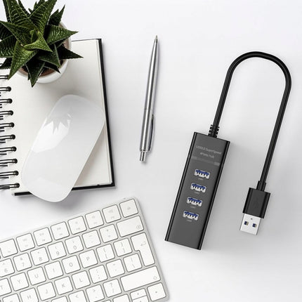 Discountershop® USB 3.0 Hub - 4 Poorten - Inclusief USB C Converter - USB Splitter - Zwart