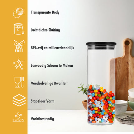 Glazen Voorraadpotten 1050ML - Set van 3  | BPA-vrij | Bewaarpot voor o.a. Pasta, Rijst, Koffie 