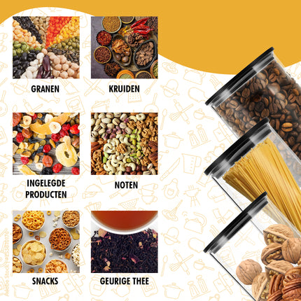 Glazen Voorraadpotten 1050ML - Set van 3  | BPA-vrij | Bewaarpot voor o.a. Pasta, Rijst, Koffie 