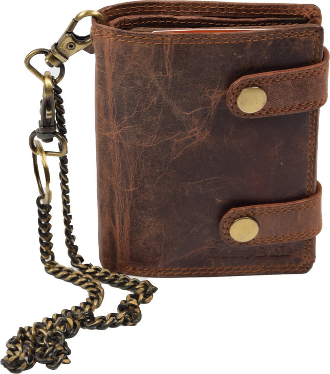 Portemonnee met ketting - Leren Dames Portemonnee Met Ketting - Leren Heren Portemonnee Met Ketting Bruin - Cognac