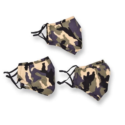 Herbruikbare Camouflage Mondmaskers | Set van 3 | 24 x 15.5 cm | Katoenen Beschermende Gezichtsmaskers voor Uniseks Gebruik | Wasbaar en Modieus 