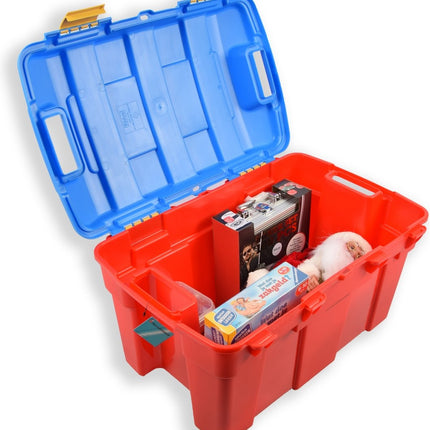 Stevige opberger 40 L | Rood & Blauw opbergbox | kofferbak kinderspeelgoed gereedschap lego |Boeken Opbergdoos Scharnierend deksel