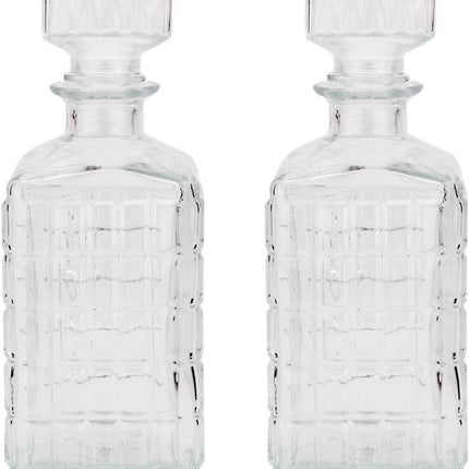 2 Stuks glazen whisky/water karaffen 1000ml - kristal - 2x Kristalglas look whiskey fles - Whiskykaraf/whiskyfles met structuur in glas