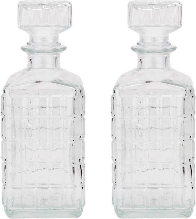 2 Stuks glazen whisky/water karaffen 1000ml - kristal - 2x Kristalglas look whiskey fles - Whiskykaraf/whiskyfles met structuur in glas