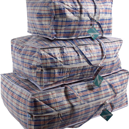 Discountershop® Opbergtas 130, 95 en 65 liter | Big shopper Jumbo shoppers | Reistas extra groot | Grote boodschappentas | Zak geruit | Mega tas | Wastas | Boodschappentas met rits – 3 stuks -opbergtas