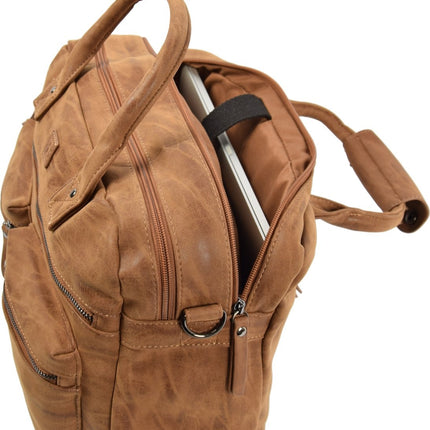 Handtas: Dames Kunstleer cognac - camel - Laptoptas Omhang Hand & Schoudertas Western Bag | Laptoptas 15.6 inch - Hand & Schoudertas Western Bag voor School, Werk & Universiteit | Schoudertas Dames