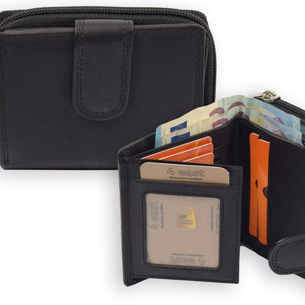 Compacte Leren Rits Portemonnee | Nappa leer | heren/dames portemonnee | betaalbare Portefeuille van echt Leer -duurzaam ruim en veilig | Anti Skim |zwart - Unisex - heren portemonnees