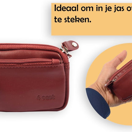 Autosleutel RFID Antidiefstal Sleutel Etui- RFID ALLEEN JE PASJES - Hoesje Sleuteletui portemonnees - portemonnee etui - ring portemonnee - pasjeshouder met rits - rits portemonnee - 3 ritsen portemonnee - buffelleer -4E-009-bordeaux rood