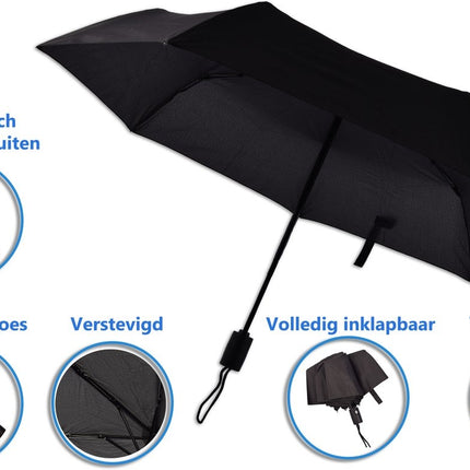 10x Automatische Stormparaplu - Paraplu – Automatisch, Opvouwbaar & Windproof tot 70 - 80 km p/u - Ø 95 cm - 7 panelen - Dubbele Laag - Zwart