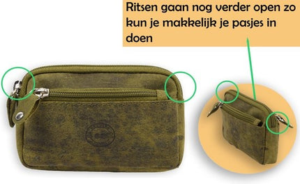 Autosleutel RFID Antidiefstal Sleutel Etui- RFID ALLEEN JE PASJES - Hoesje Sleuteletui portemonnee - portemonnee etui - ring portemonnee - pasjeshouder met rits - rits portemonnee - 3 ritsen portemonnee - buffelleer -4E-009 -Olive