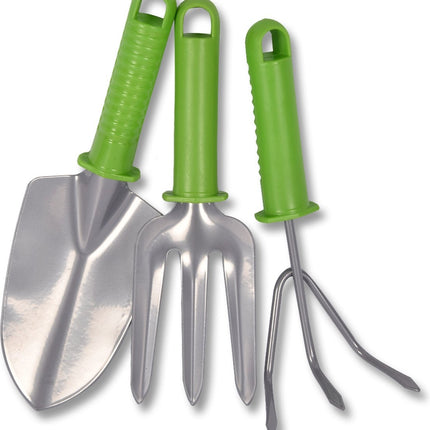 Tuinharkje | Tuingereedschap | Tuinonderhoud | Groen/zilver | 3-delig | Tuinaccessoires | 37 X 6 X 13 Cm 