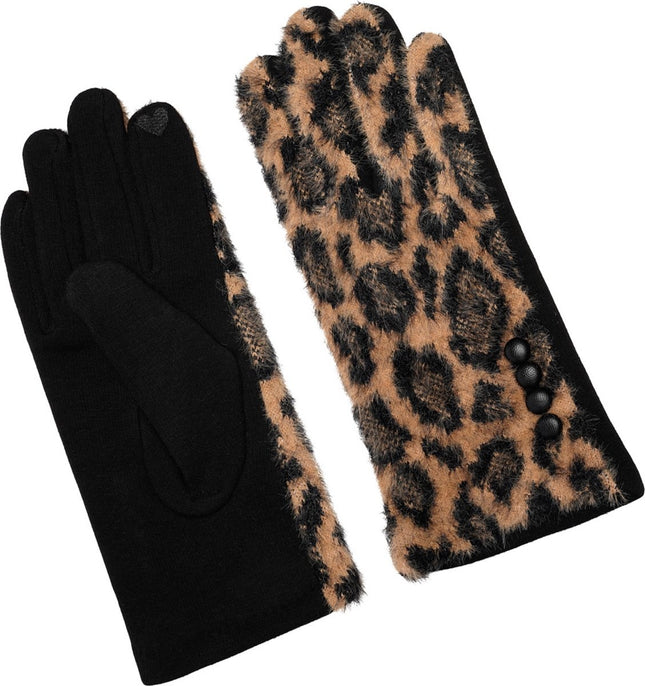 Handschoenen Dames panterprint Handschoenen Warm Touch - Trendy handschoenen voor winter look - handschoenen met bontrand - Handschoenen touchscreen 