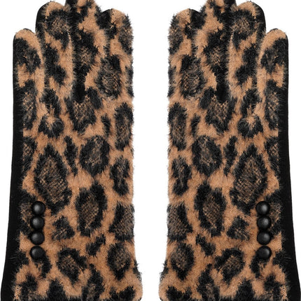 Handschoenen Dames panterprint Handschoenen Warm Touch - Trendy handschoenen voor winter look - handschoenen met bontrand - Handschoenen touchscreen 