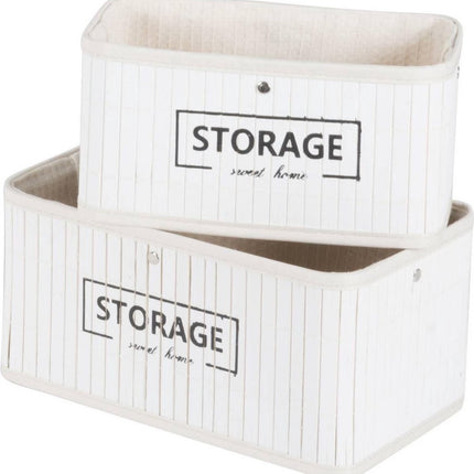 Set manden - bamboe - 4-delig - wasmand en 3 opbergmanden - wit