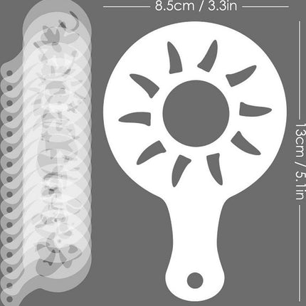 16 Cappuccino Koffie Barista Stencils Sjabloon Strooipad Duster Spray - Cappuccino sjabloon - Herbruikbaar Barista Set - Cacao Sjablonen - 16 stuks - Wit