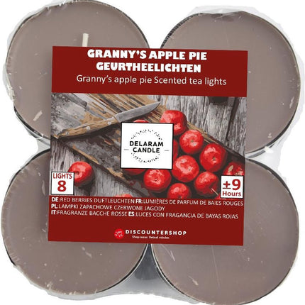 Theelichten met 9 Branduren - Waxinelichtjes - Geurtheelichten -theelichten - 8 Theelichten met Geur - Granny's Apple pie geur theelichten