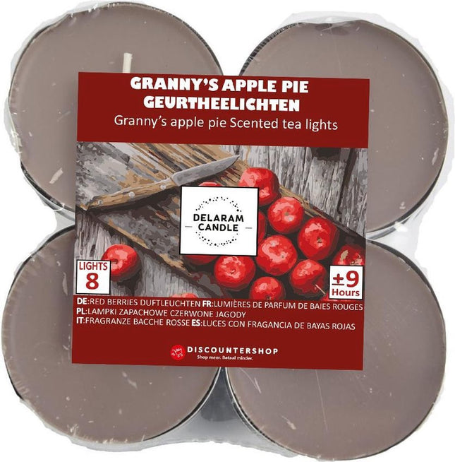 Theelichten met 9 Branduren - Waxinelichtjes - Geurtheelichten -theelichten - 8 Theelichten met Geur - Granny's Apple pie geur theelichten
