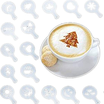 16 Cappuccino Koffie Barista Stencils Sjabloon Strooipad Duster Spray - Cappuccino sjabloon - Herbruikbaar Barista Set - Cacao Sjablonen - 16 stuks - Wit