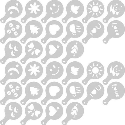 16 Cappuccino Koffie Barista Stencils Sjabloon Strooipad Duster Spray - Cappuccino sjabloon - Herbruikbaar Barista Set - Cacao Sjablonen - 16 stuks - Wit