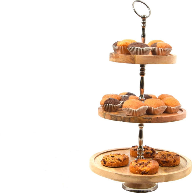 Etagère 3 Laags | Handgemaakt | Hoge kwaliteit | Etagere | Mangohout | Houten Hapjesschaal 3 Lagen | Serveerschaal | Tafel Etagère