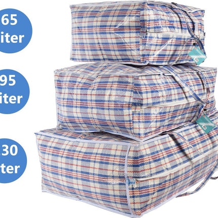 Discountershop® Opbergtas 130, 95 en 65 liter | Big shopper Jumbo shoppers | Reistas extra groot | Grote boodschappentas | Zak geruit | Mega tas | Wastas | Boodschappentas met rits – 3 stuks -opbergtas