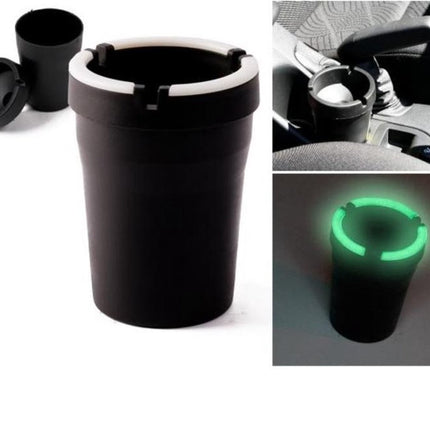 Universele Rookvrij Asbak Auto - Zelfdovende Asbak Bekerhouder - Glow in the dark asbak past in iedere bekerhouder! (2 Stuks) - Zwart