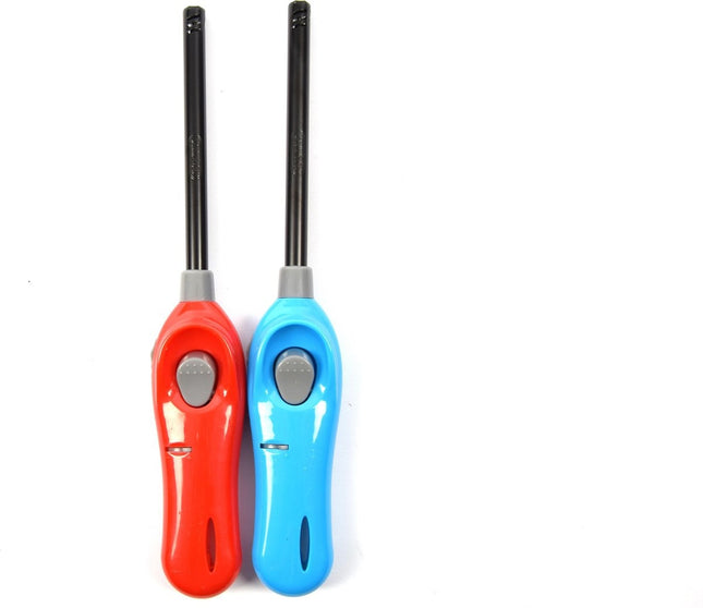 Pakket van 2x stuks BBQ aanstekers navulbaar| A Kwaliteit |Kinderbescherming/Kinderslot lichtblauw/Rood 26 cm