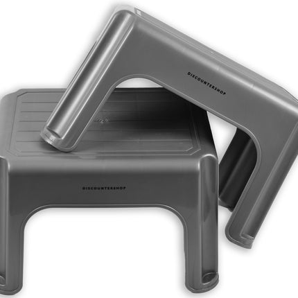 2 Stuks Opstapkrukje -Opstapkrukje/trappetje Grijs met anti-slip -120 kg - oppervlak 38 x 29 x 24cm